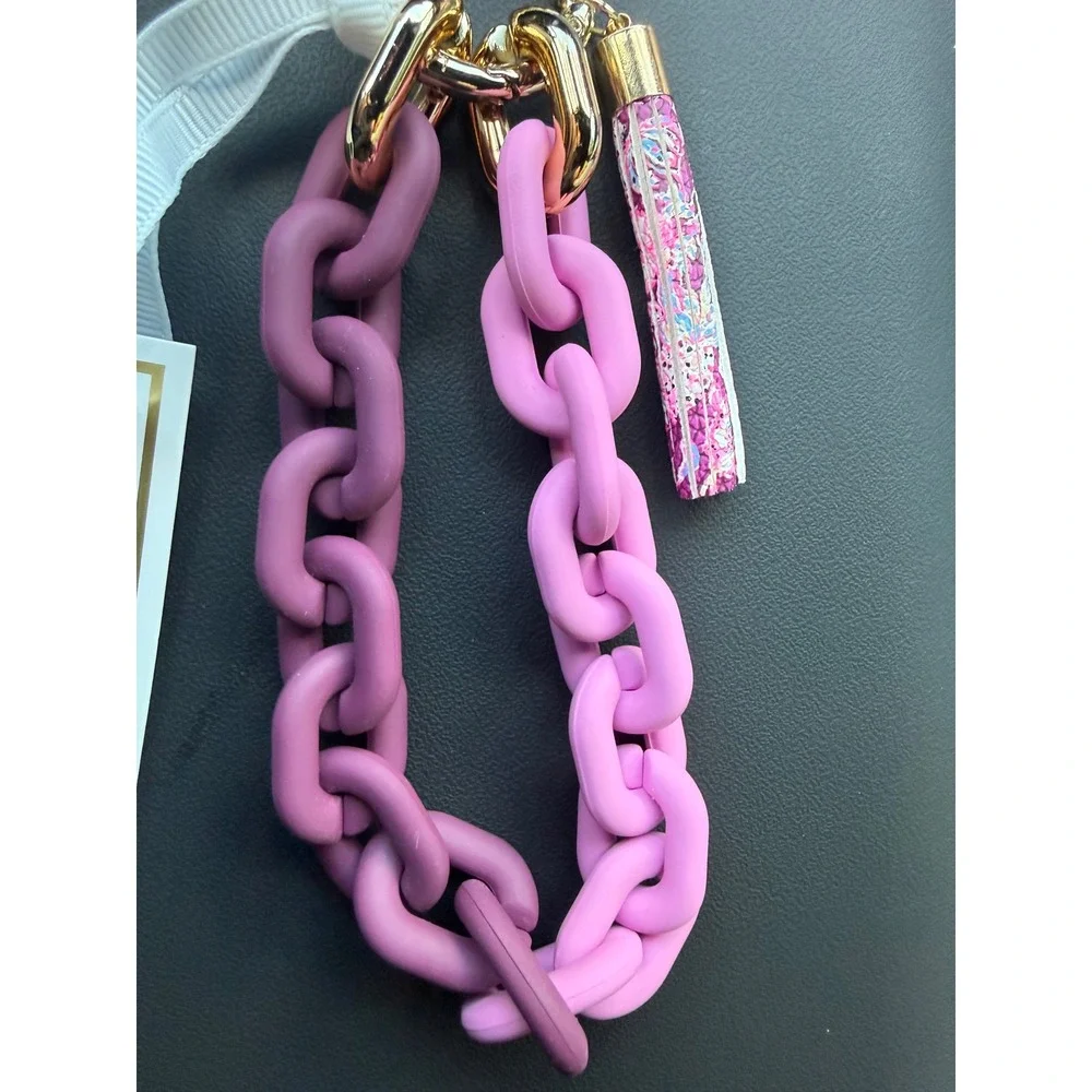 Lilly Pulitzer Marena Cherry Resin Chain Keychain‎ Pink Purple Tassel Gold Charm